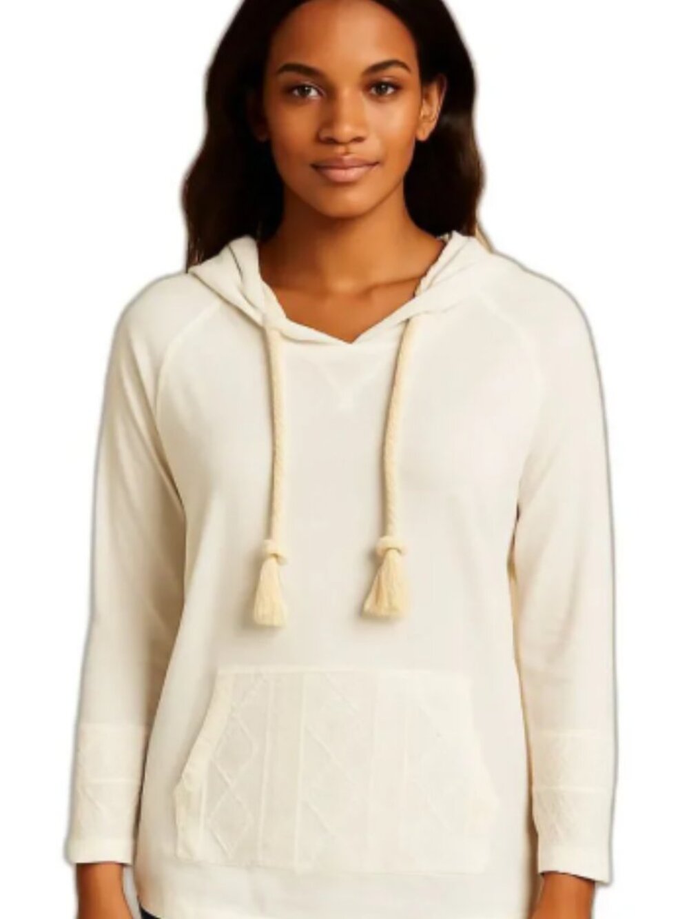 NEW POL Small White Hoodie Rope Drawstring Lace Trim Kangaroo Pocket Casual Cozy